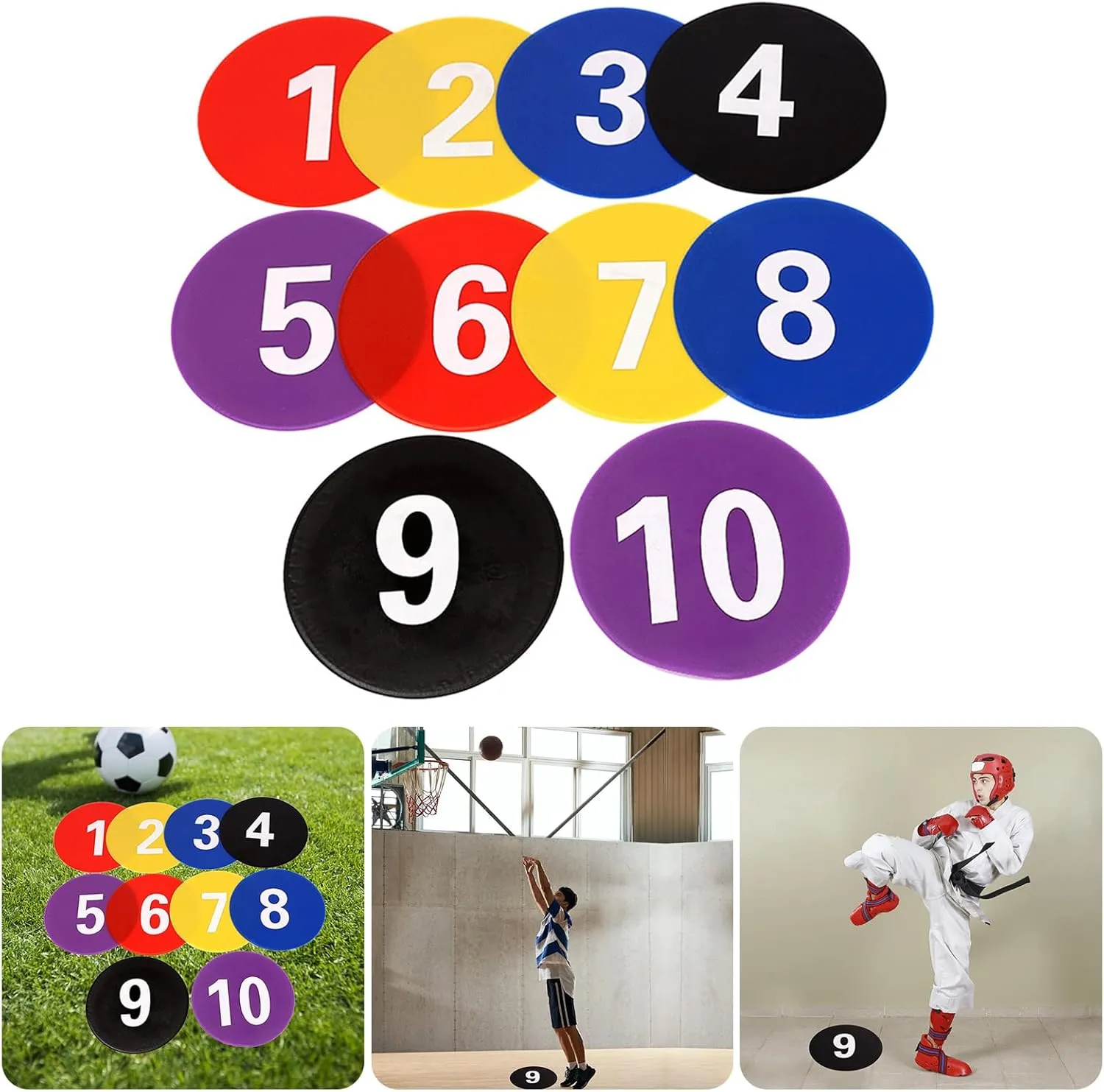 10 Pcs Flat Cones Spots Markers, Floor Dots Spots Markers, 9 Inch Nonslip Plastics Agility Markers Flat Field Cones Floor Dot