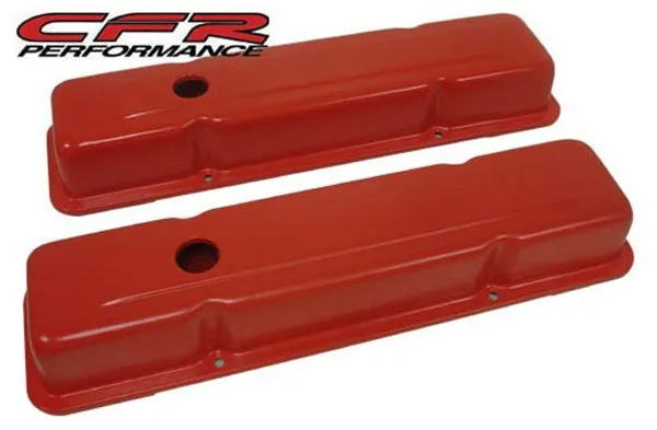 1958-86 CHEVY SMALL BLOCK 283-305-327-350-400 SHORT STEEL VALVE COVERS - ORANGE