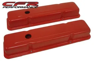 1958-86 CHEVY SMALL BLOCK 283-305-327-350-400 SHORT STEEL VALVE COVERS - ORANGE