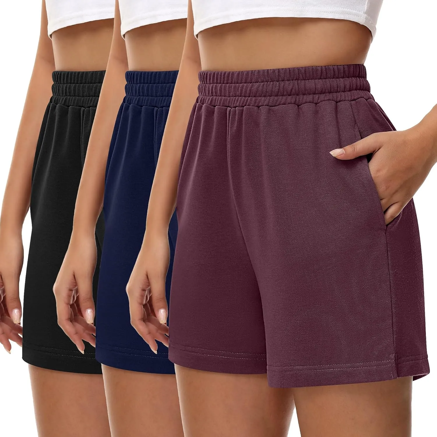 3 Pcs Women's Sweat Shorts, High Waisted Drawstring Athletic Shorts with Pockets Casual Comfy Running Shorts