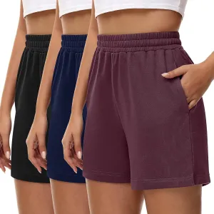 3 Pcs Women's Sweat Shorts, High Waisted Drawstring Athletic Shorts with Pockets Casual Comfy Running Shorts