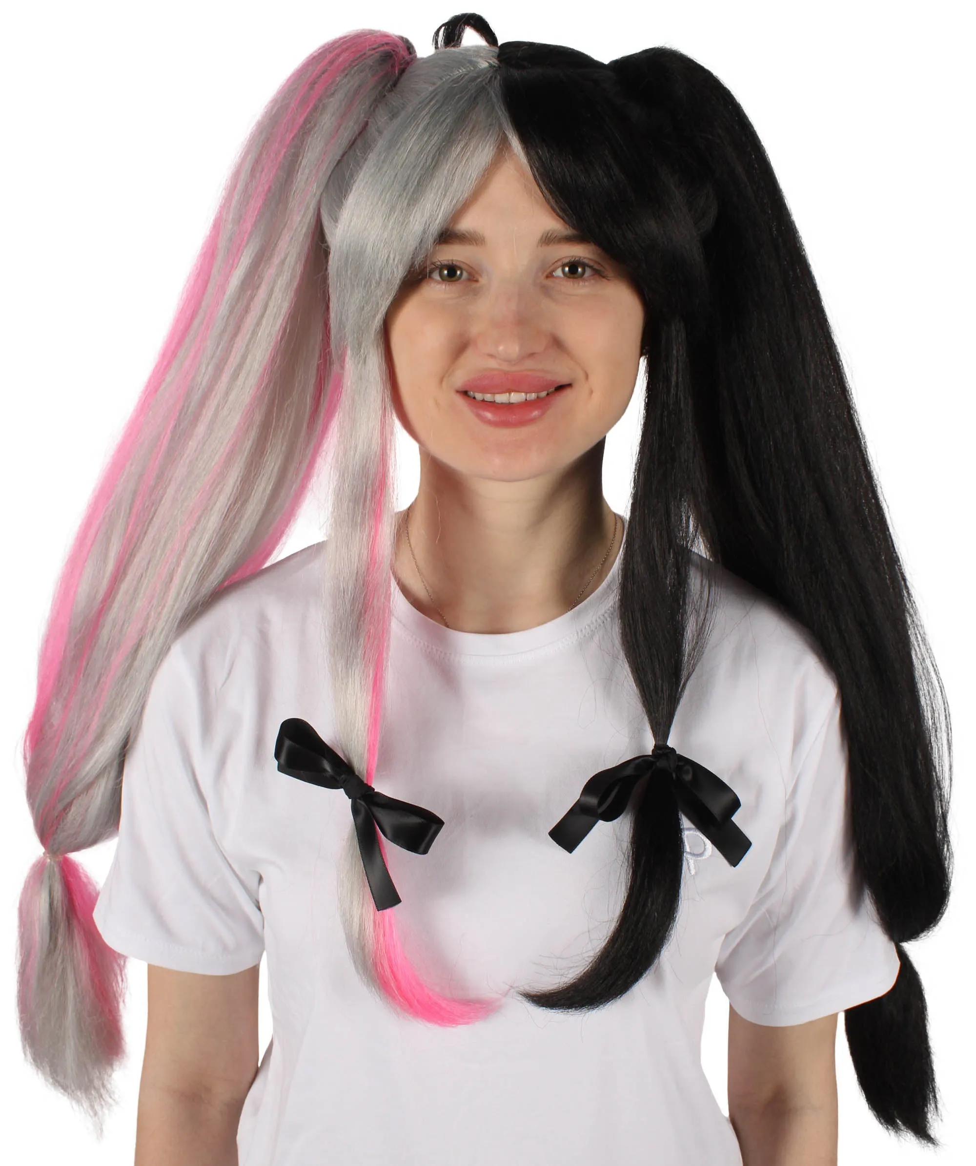 Adult Women's Japanese VTuber Black and Pink Double Tail Wig | Perfect for Halloween | Flame retardant Synthetic Fiber