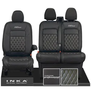 All New Ford Transit Custom Front 1 2 CUSTOM PROFESSIONAL INKA Bentley Leatherette Tailored Seat Covers Black MY-2024 (Choice of 7 Colours)