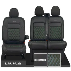 All New Ford Transit Custom Front 1 2 INKA Steel Badge Bentley Leatherette Tailored Seat Covers Black MY-2024 (Choice of 7 Colours)