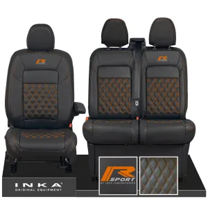 All New Ford Transit Custom R-SPORT Front 1 2 INKA Bentley Leatherette Tailored Seat Covers Black MY-2024 (Choice of 7 Colours)