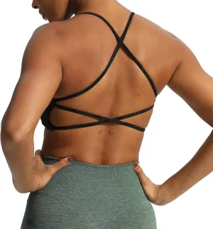Aoxjox Women's Workout Sports Bras Fitness Backless Padded Ivy Low Impact Bra Yoga Crop Tank Top