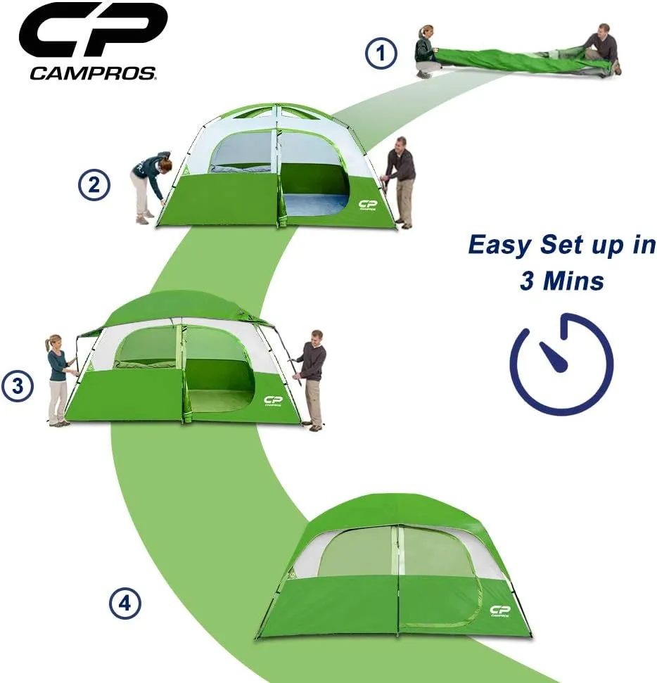 CAMPROS CP Tent 6/8 Person Camping Tents, Waterproof Windproof Family Tent with Top Rainfly, Large Mesh Windows, Double Layer, Easy Set Up, Portable with Carry Bag, for All Seasons