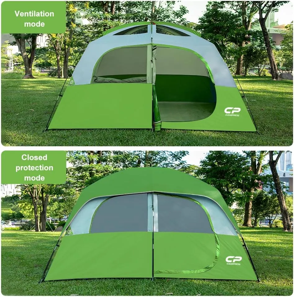 CAMPROS CP Tent 6/8 Person Camping Tents, Waterproof Windproof Family Tent with Top Rainfly, Large Mesh Windows, Double Layer, Easy Set Up, Portable with Carry Bag, for All Seasons