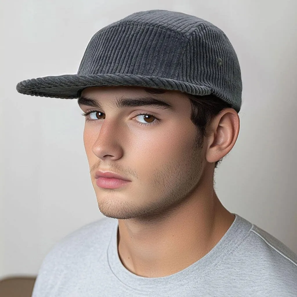 CLAPE Snapback 5 Panel Baseball Cap, Corduroy Breathable Flat Brim Trucker Hat Adjustable Unstructured Dad Hat Ball Caps