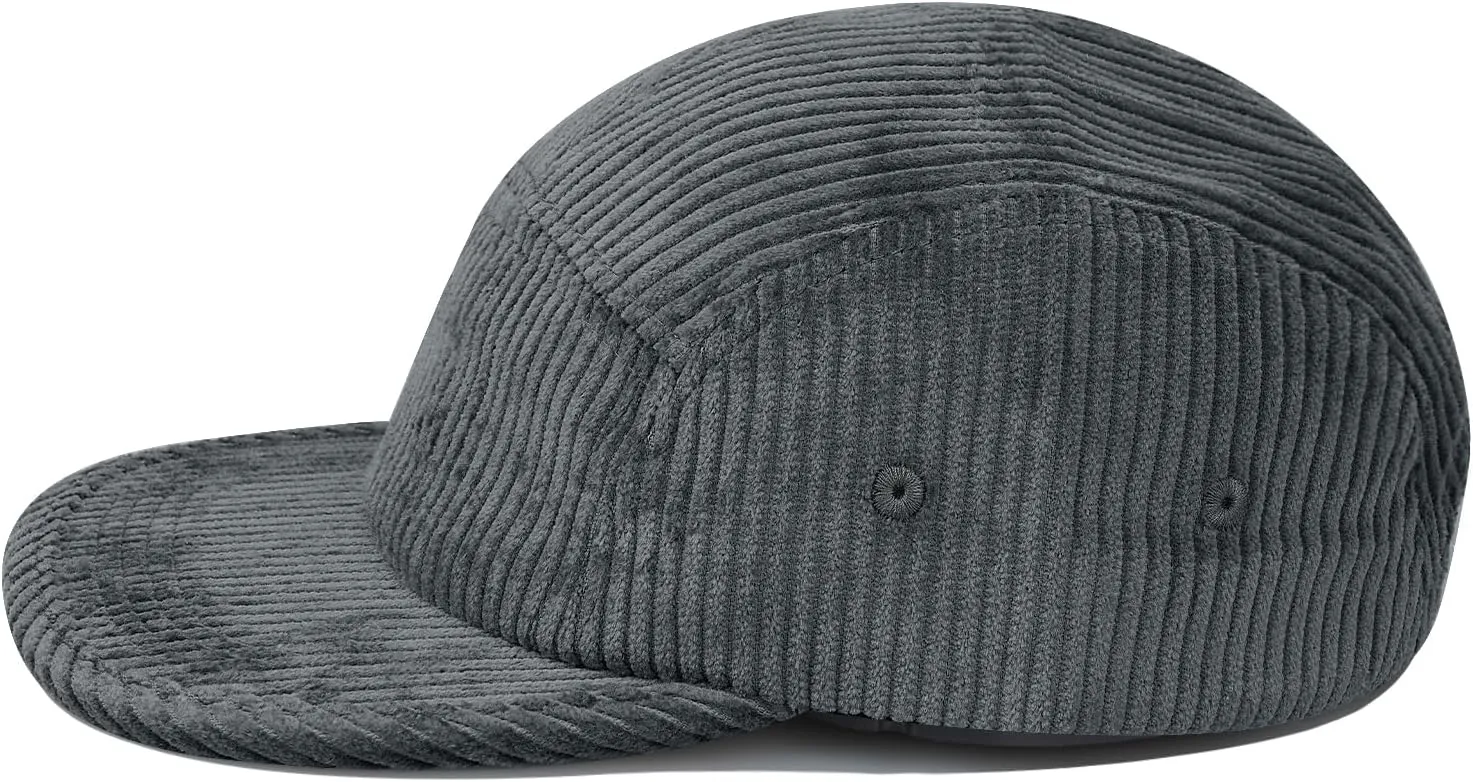 CLAPE Snapback 5 Panel Baseball Cap, Corduroy Breathable Flat Brim Trucker Hat Adjustable Unstructured Dad Hat Ball Caps
