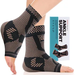 Copper Ankle Brace Compression Sleeve for Women & Men (1 Pair), Foot Arch Support Sock for Pain Relief, Plantar Fasciitis, Achilles Tendonitis