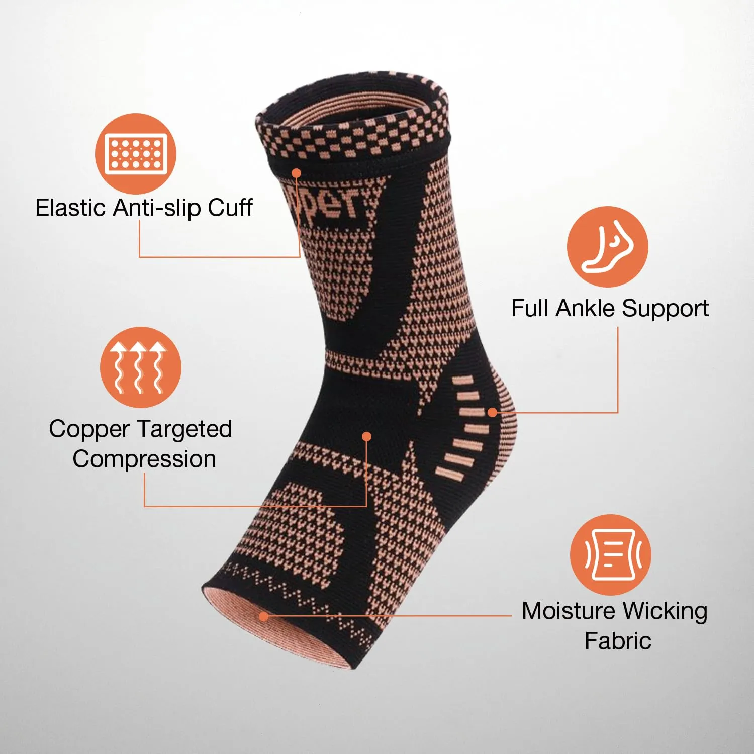 Copper Ankle Brace Compression Sleeve for Women & Men (1 Pair), Foot Arch Support Sock for Pain Relief, Plantar Fasciitis, Achilles Tendonitis