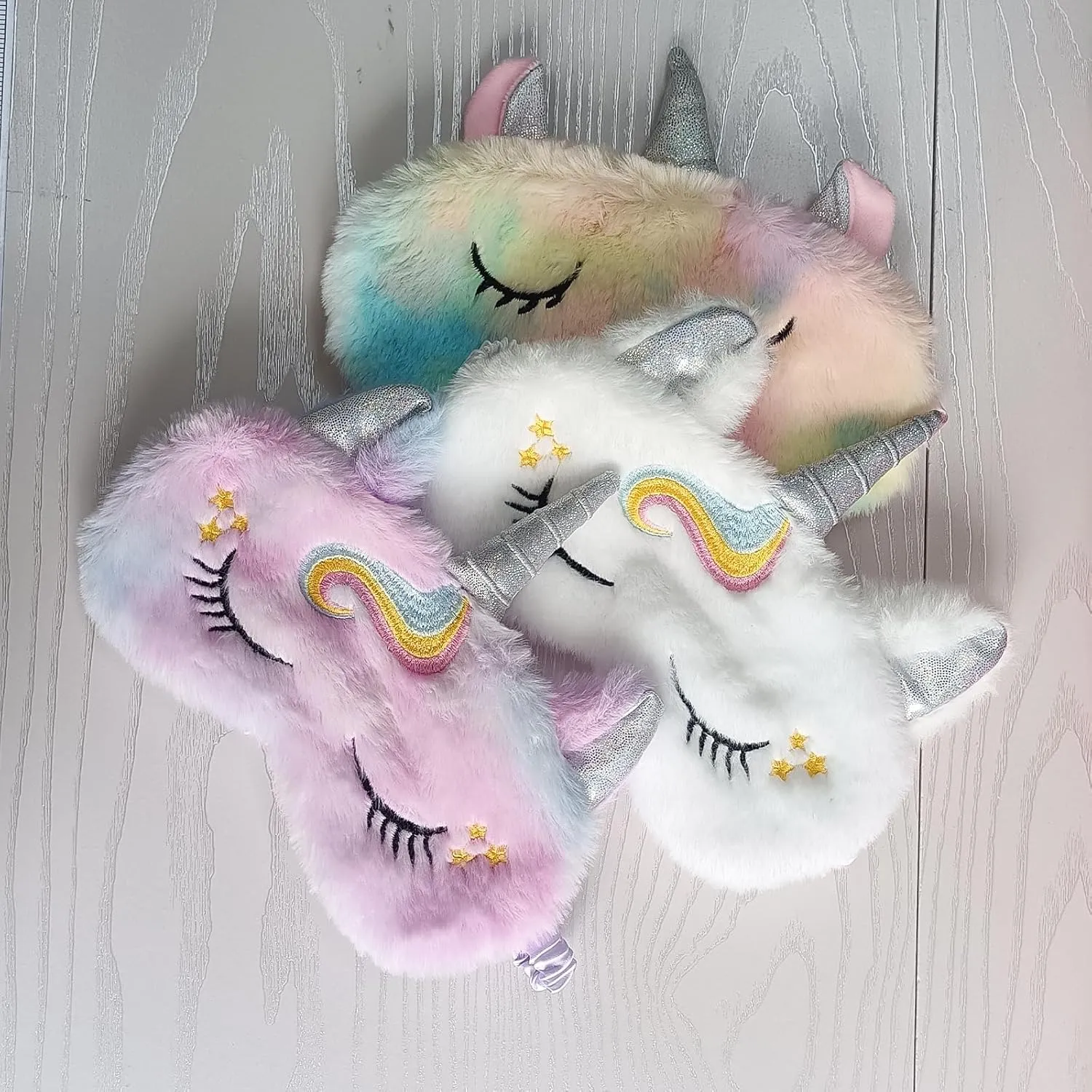 Cute Animal Sleeping Mask Soft Plush Blindfold Cute Rabbit Panda Koala Eye Cover Eyeshade for Kids Teens Girls Women (3Pack Unicorn)