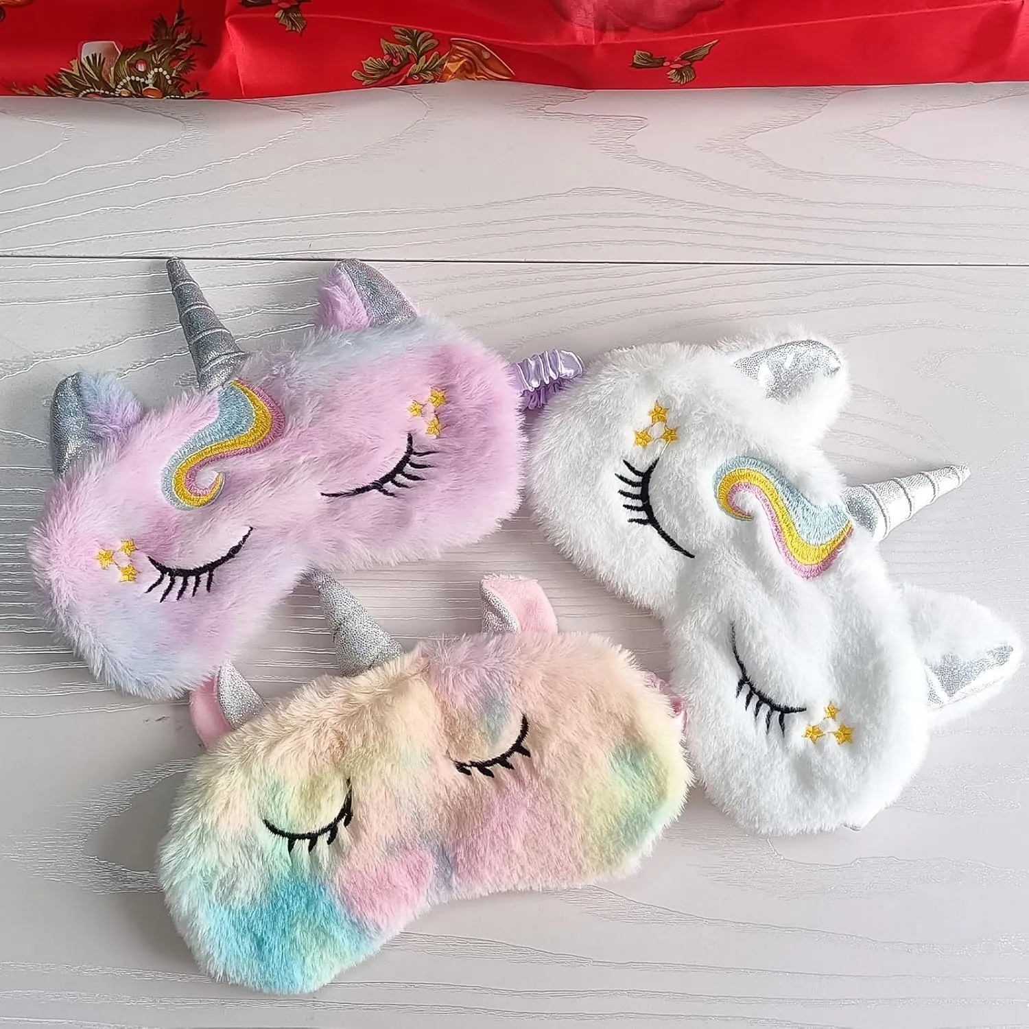 Cute Animal Sleeping Mask Soft Plush Blindfold Cute Rabbit Panda Koala Eye Cover Eyeshade for Kids Teens Girls Women (3Pack Unicorn)