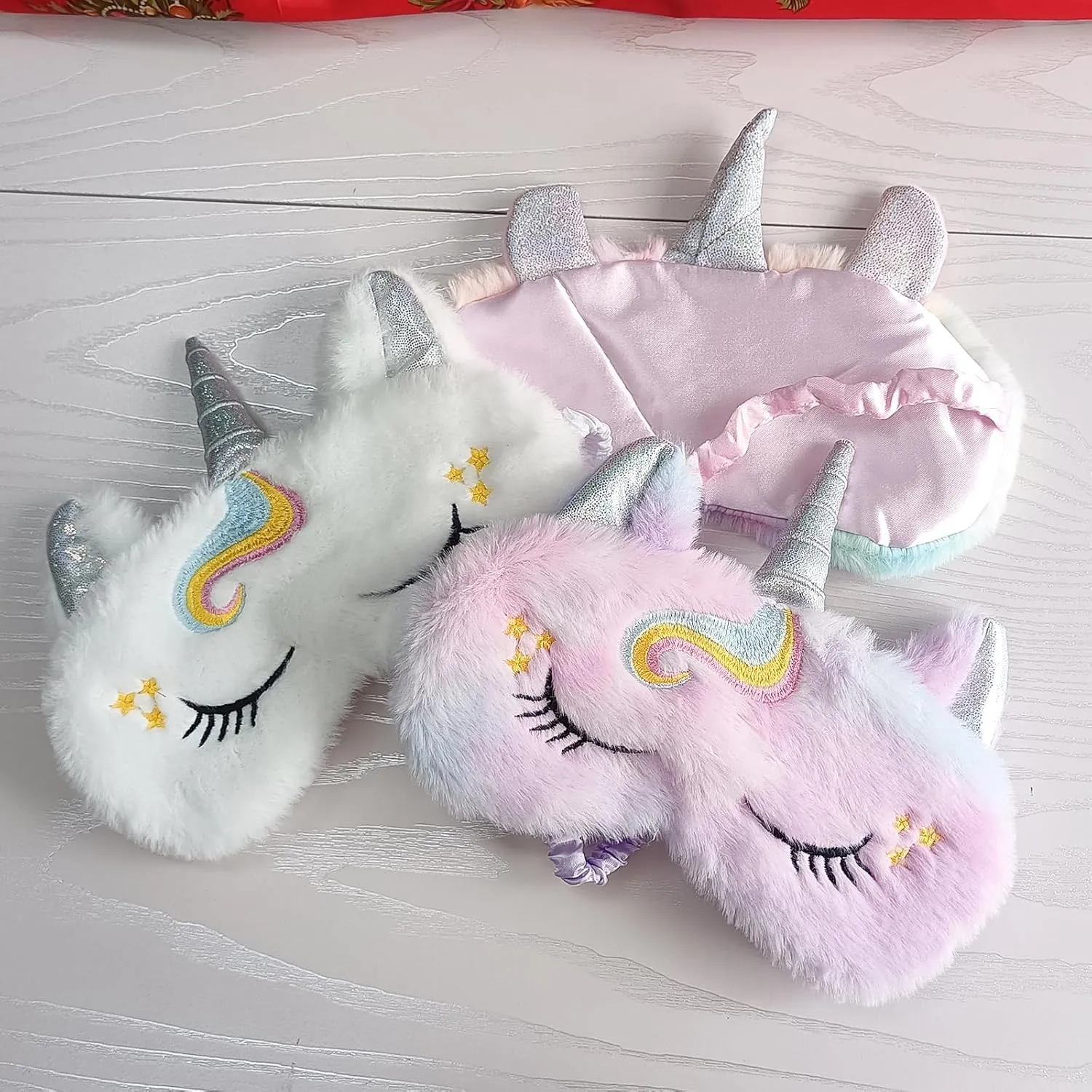 Cute Animal Sleeping Mask Soft Plush Blindfold Cute Rabbit Panda Koala Eye Cover Eyeshade for Kids Teens Girls Women (3Pack Unicorn)
