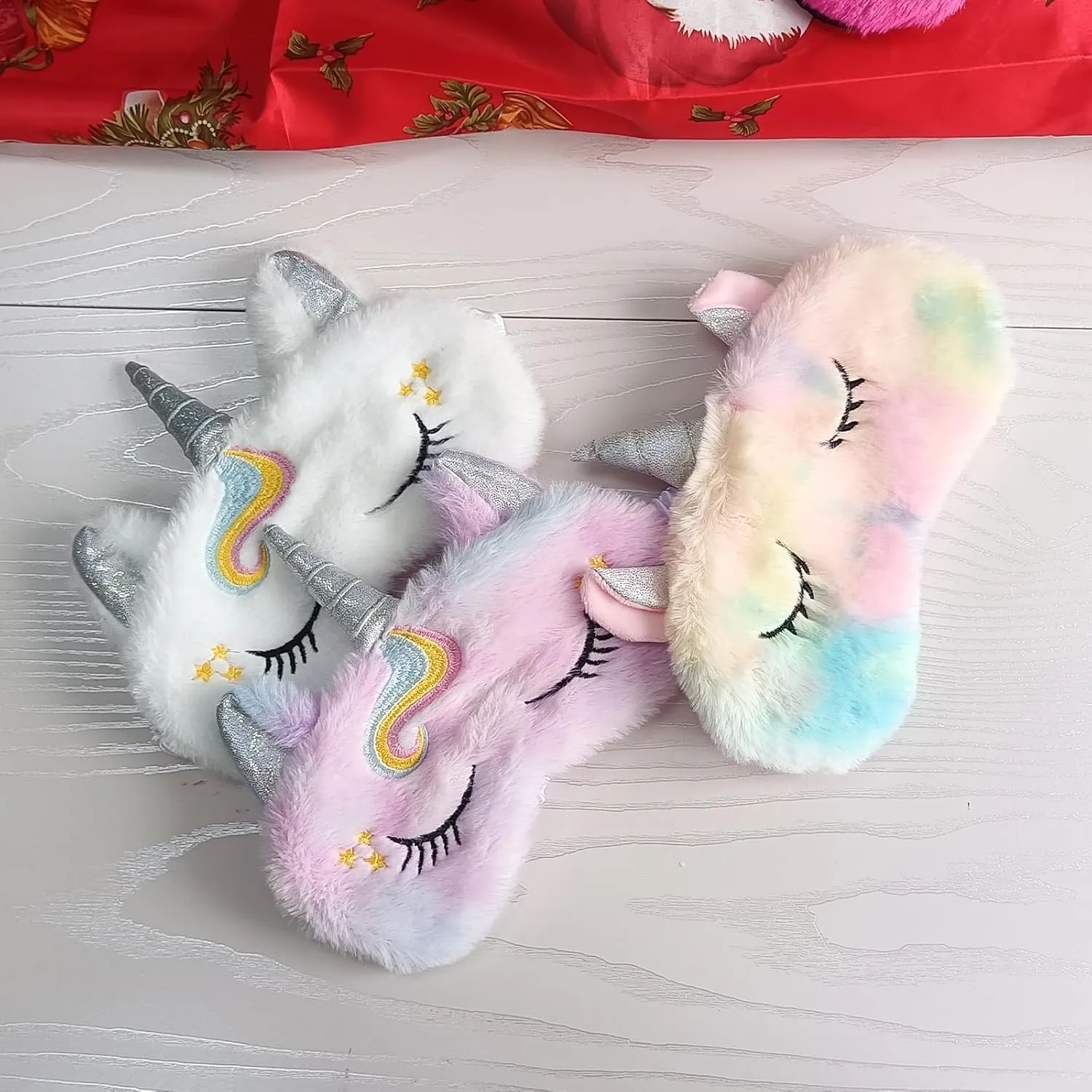 Cute Animal Sleeping Mask Soft Plush Blindfold Cute Rabbit Panda Koala Eye Cover Eyeshade for Kids Teens Girls Women (3Pack Unicorn)