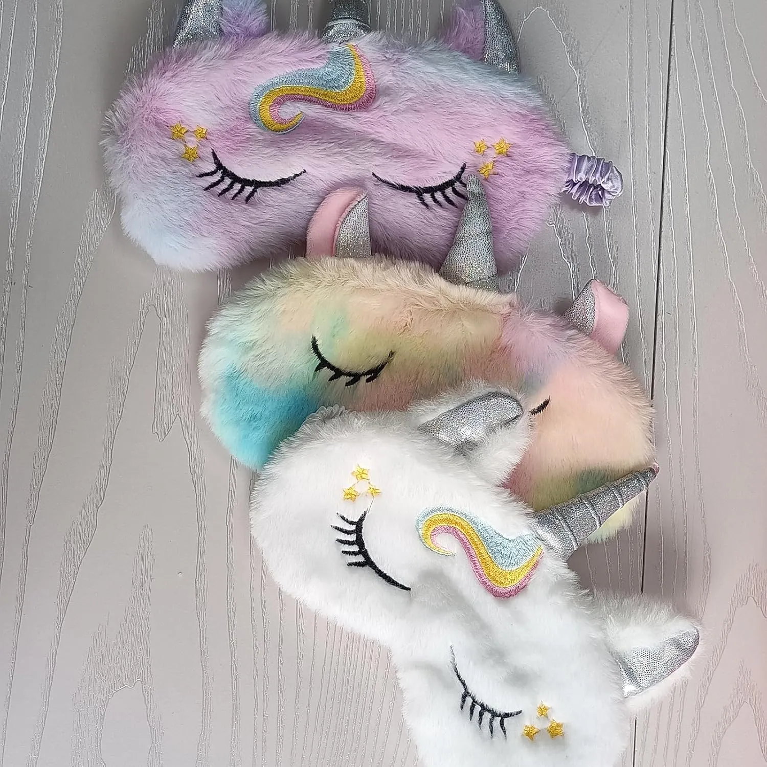 Cute Animal Sleeping Mask Soft Plush Blindfold Cute Rabbit Panda Koala Eye Cover Eyeshade for Kids Teens Girls Women (3Pack Unicorn)