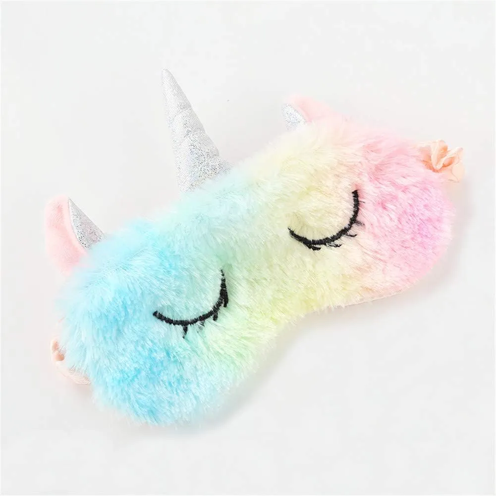 Cute Animal Sleeping Sleep Mask Soft Plush Blindfold Cute Rabbit Panda Koala Eye Cover Eyeshade for Kids Teens Girls Women (Unicorn Rainbow)