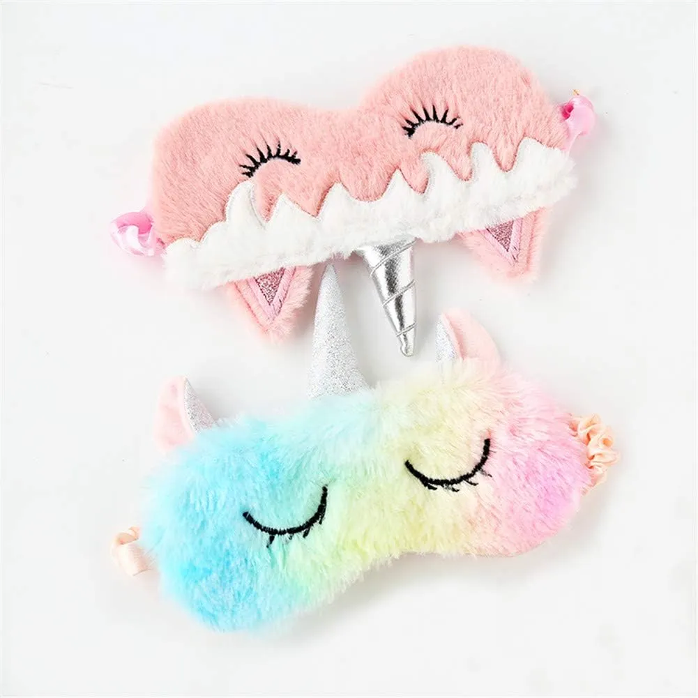 Cute Animal Sleeping Sleep Mask Soft Plush Blindfold Cute Rabbit Panda Koala Eye Cover Eyeshade for Kids Teens Girls Women (Unicorn Rainbow)