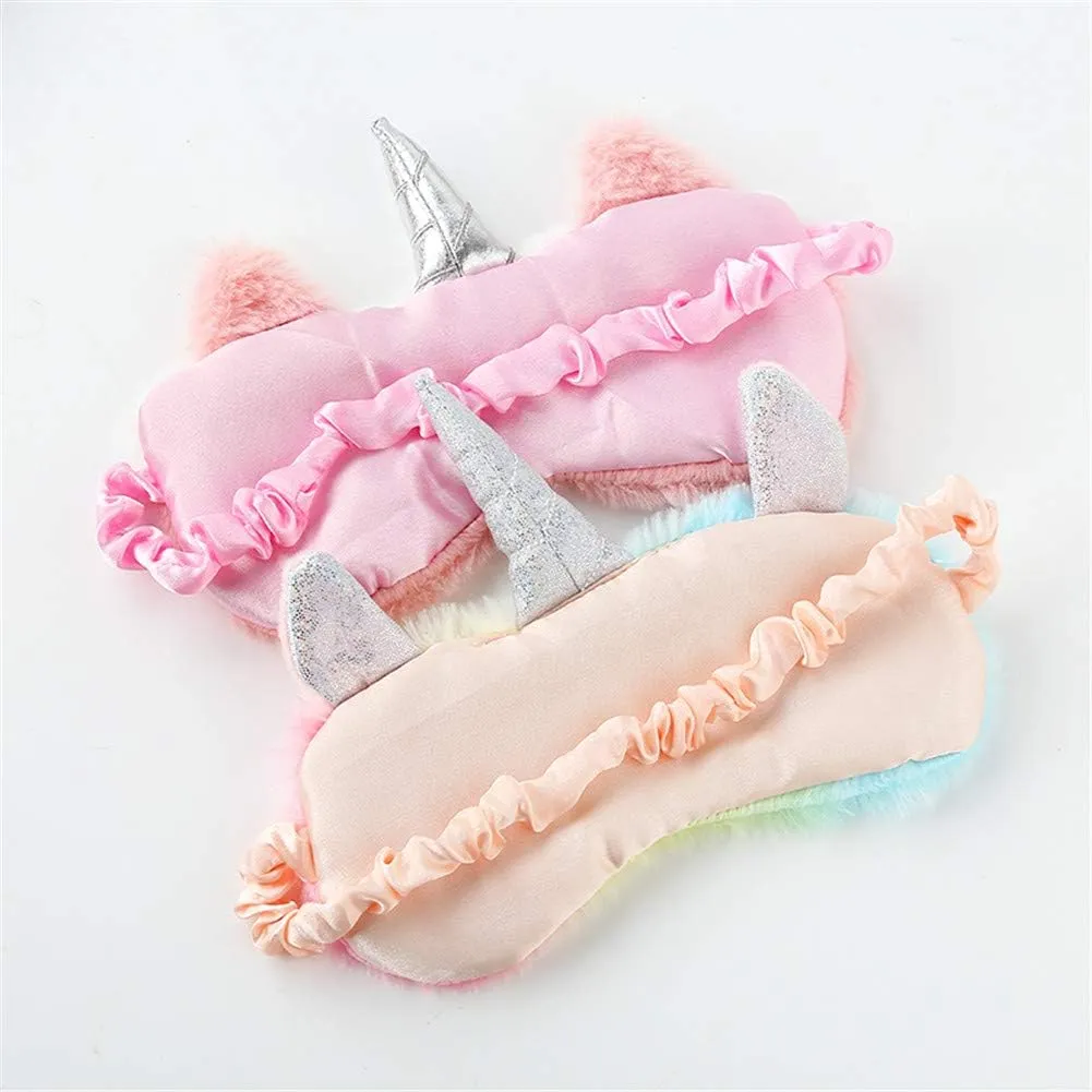 Cute Animal Sleeping Sleep Mask Soft Plush Blindfold Cute Rabbit Panda Koala Eye Cover Eyeshade for Kids Teens Girls Women (Unicorn Rainbow)