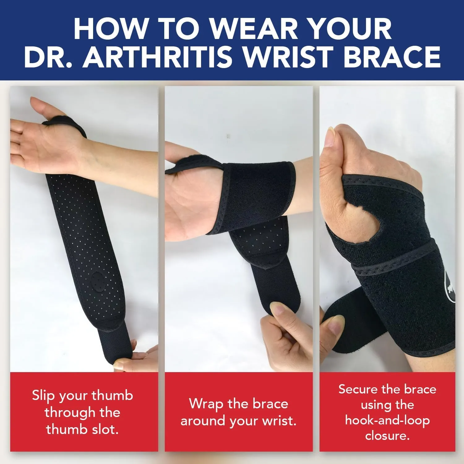 Dr. Arthritis Wrist Brace, Adjustable Wrist Wraps & Hand Brace Compression, Doctor-Developed Wrist Brace for Carpal Tunnel, Tendonitis, Injuries & More, Easy to Wear, Fits Both Hands (Single)
