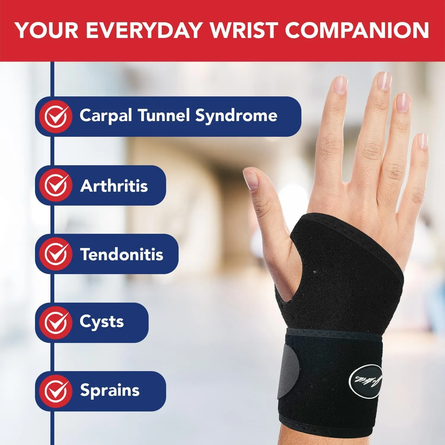 Dr. Arthritis Wrist Brace, Adjustable Wrist Wraps & Hand Brace Compression, Doctor-Developed Wrist Brace for Carpal Tunnel, Tendonitis, Injuries & More, Easy to Wear, Fits Both Hands (Single)
