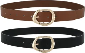Earnda Leather Belts for Women Casual Fashion Waist Belt with Liquid Shapes Gold Buckle for Jeans Pants Dresses