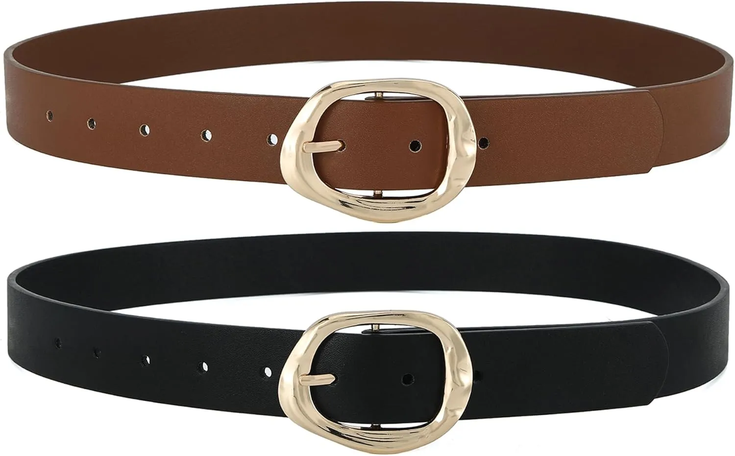 Earnda Leather Belts for Women Casual Fashion Waist Belt with Liquid Shapes Gold Buckle for Jeans Pants Dresses