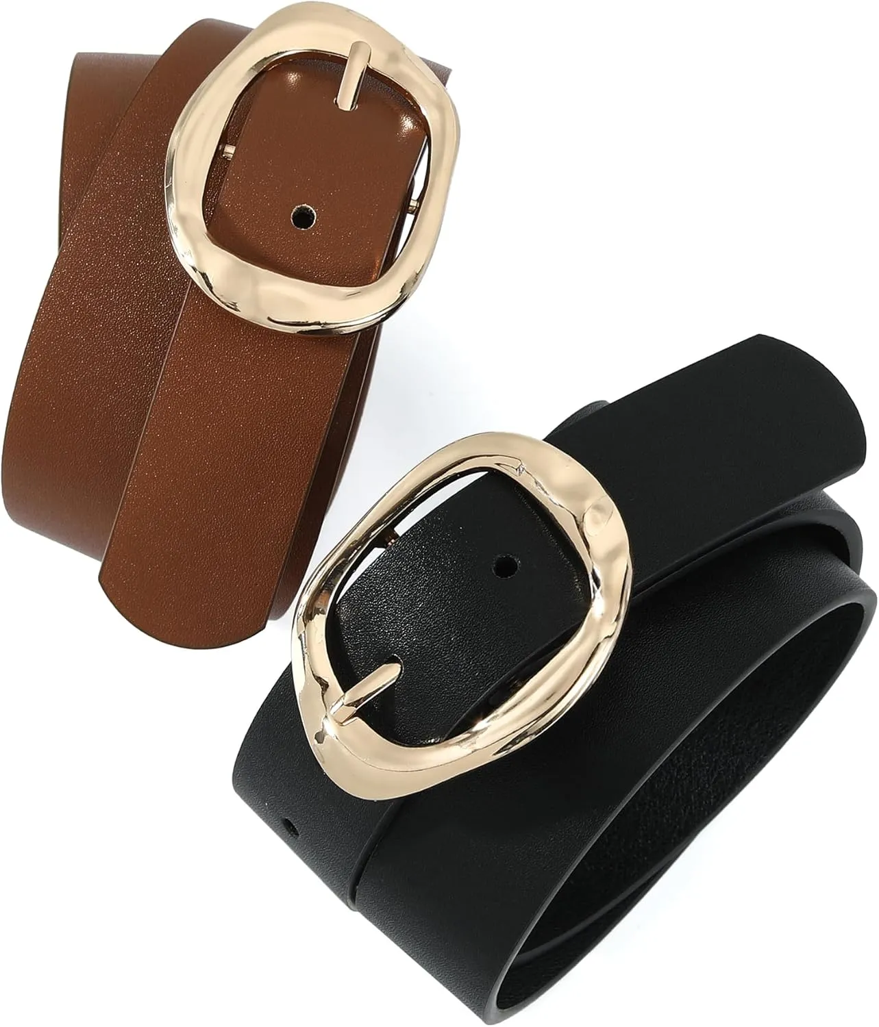 Earnda Leather Belts for Women Casual Fashion Waist Belt with Liquid Shapes Gold Buckle for Jeans Pants Dresses