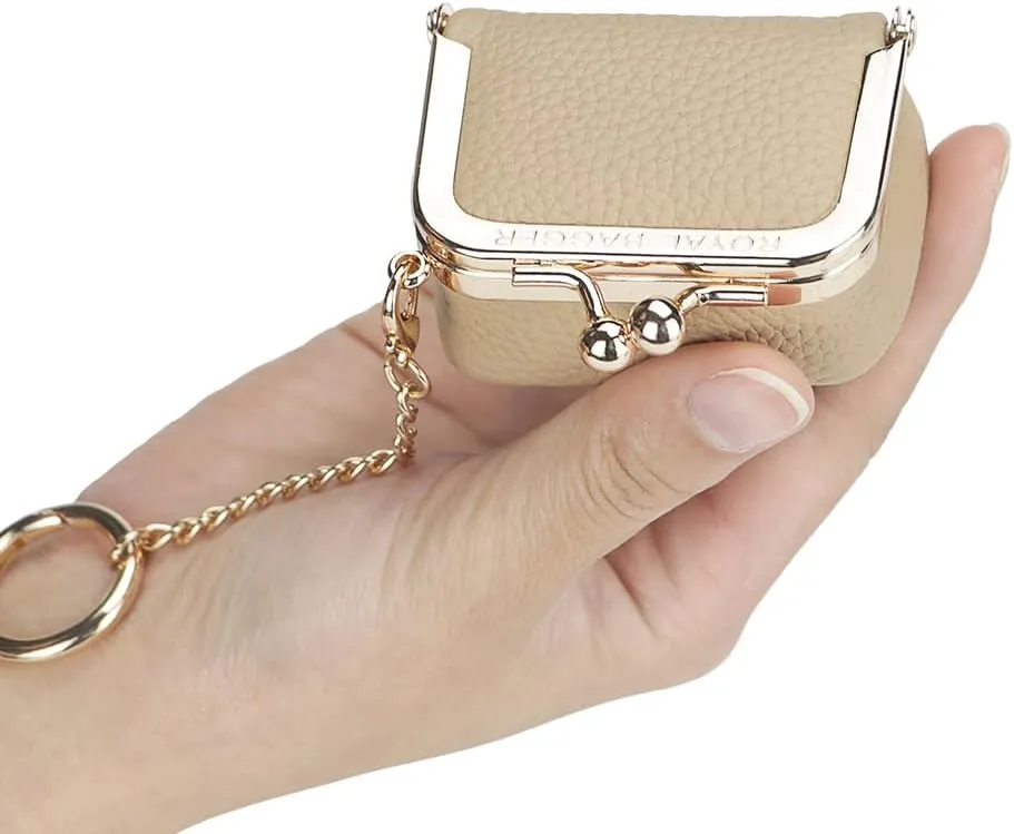 Genuine Leather Mini Jewelry Women's Coin Purse Solid Color Kiss Lock Change Pouch Casual Style Small Storage Bag for Women 1894 (Bright Red with Chain)