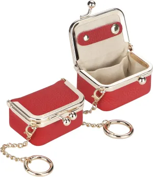 Genuine Leather Mini Jewelry Women's Coin Purse Solid Color Kiss Lock Change Pouch Casual Style Small Storage Bag for Women 1894 (Bright Red with Chain)