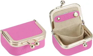 Genuine Leather Mini Jewelry Women's Coin Purse Solid Color Kiss Lock Change Pouch Casual Style Small Storage Bag for Women 1894 (Rose-1)