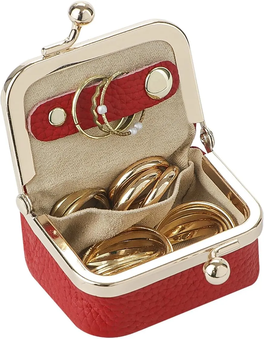 Genuine Leather Mini Jewelry Women's Coin Purse Solid Color Kiss Lock Change Pouch Casual Style Small Storage Bag for Women 1894 (Rose-1)