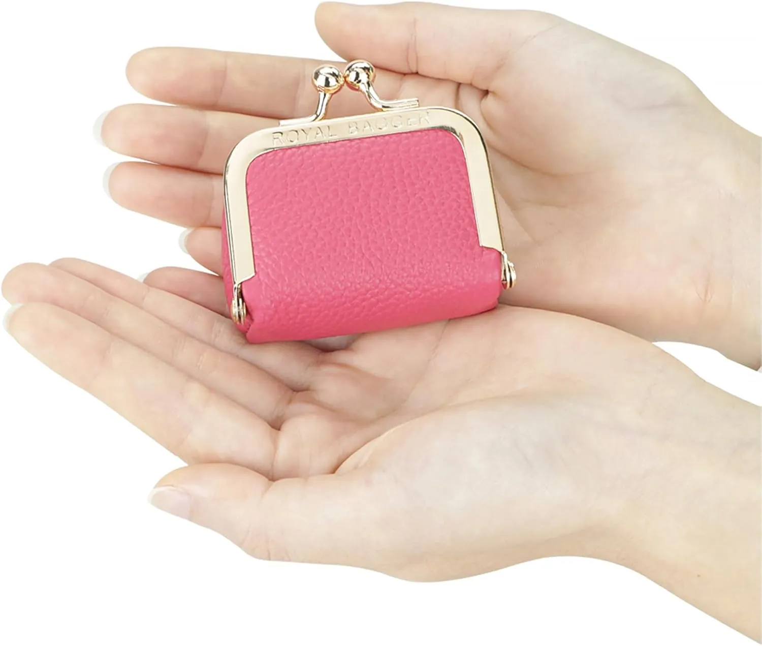 Genuine Leather Mini Jewelry Women's Coin Purse Solid Color Kiss Lock Change Pouch Casual Style Small Storage Bag for Women 1894 (Rose-1)