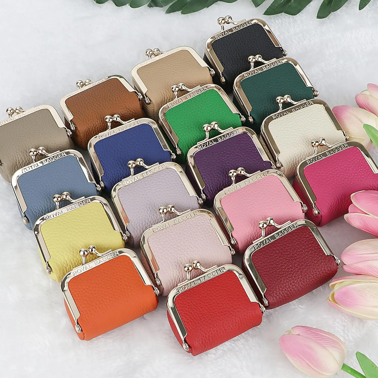 Genuine Leather Mini Jewelry Women's Coin Purse Solid Color Kiss Lock Change Pouch Casual Style Small Storage Bag for Women 1894 (Rose-1)