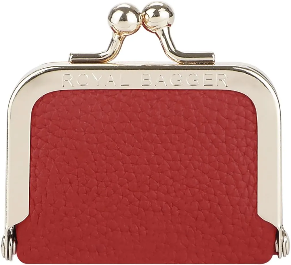 Genuine Leather Mini Jewelry Women's Coin Purse Solid Color Kiss Lock Change Pouch Casual Style Small Storage Bag for Women 1894 (Rose-1)