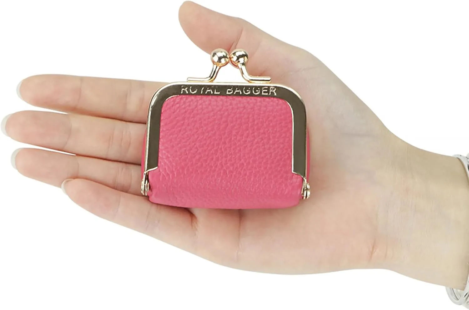 Genuine Leather Mini Jewelry Women's Coin Purse Solid Color Kiss Lock Change Pouch Casual Style Small Storage Bag for Women 1894 (Rose-1)