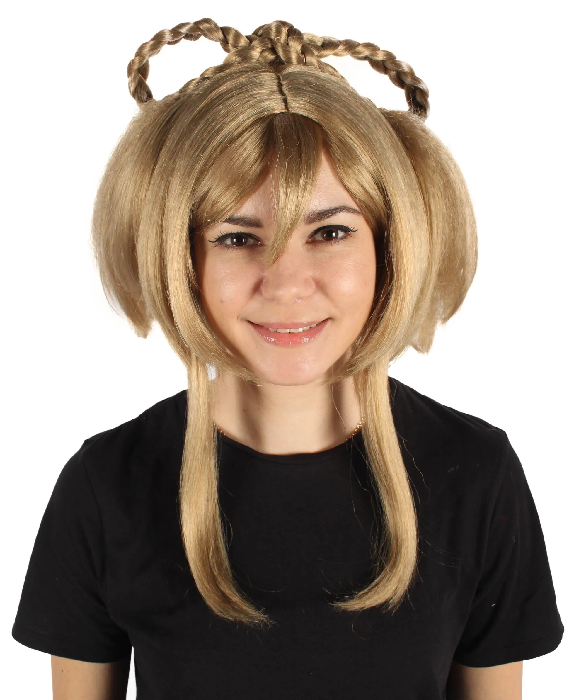 HPO Adult Women's Action Role Play Video Game Character Short Cosplay Blonde Wig I Perfect for Halloween I Flame-retardant Synthetic Fiber