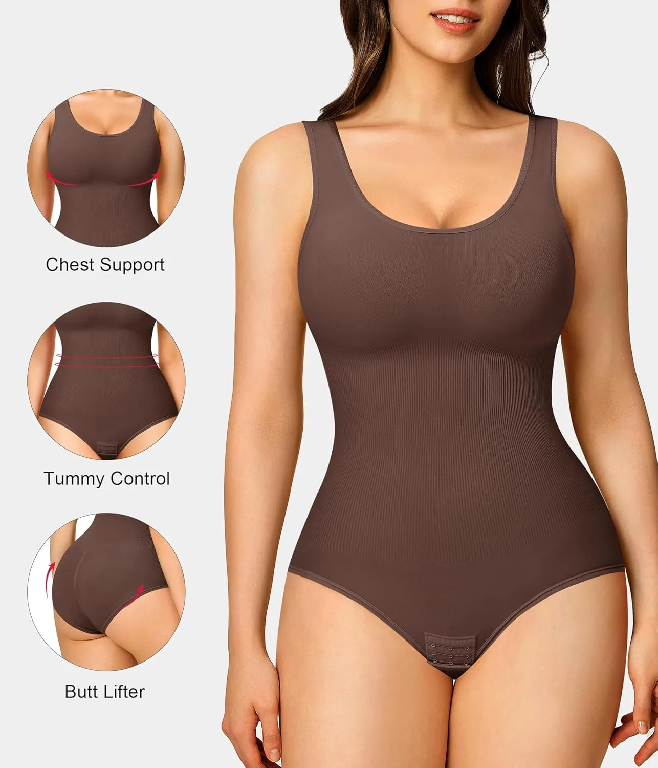 Nebility 2 Piece Shapewear Bodysuit for Women Tummy Control Slim Fit Sleeveless Round Neck Body Suit