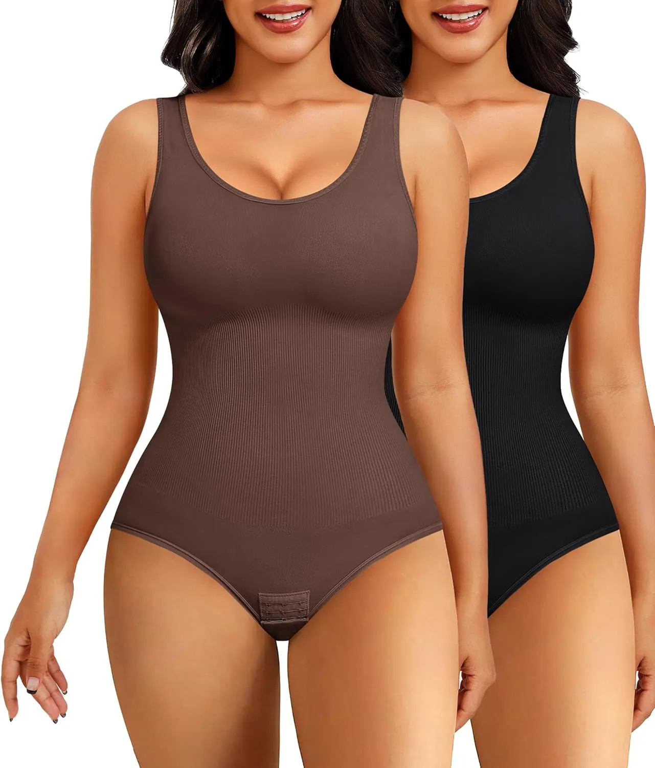 Nebility 2 Piece Shapewear Bodysuit for Women Tummy Control Slim Fit Sleeveless Round Neck Body Suit