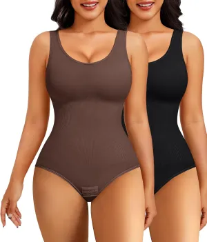 Nebility 2 Piece Shapewear Bodysuit for Women Tummy Control Slim Fit Sleeveless Round Neck Body Suit