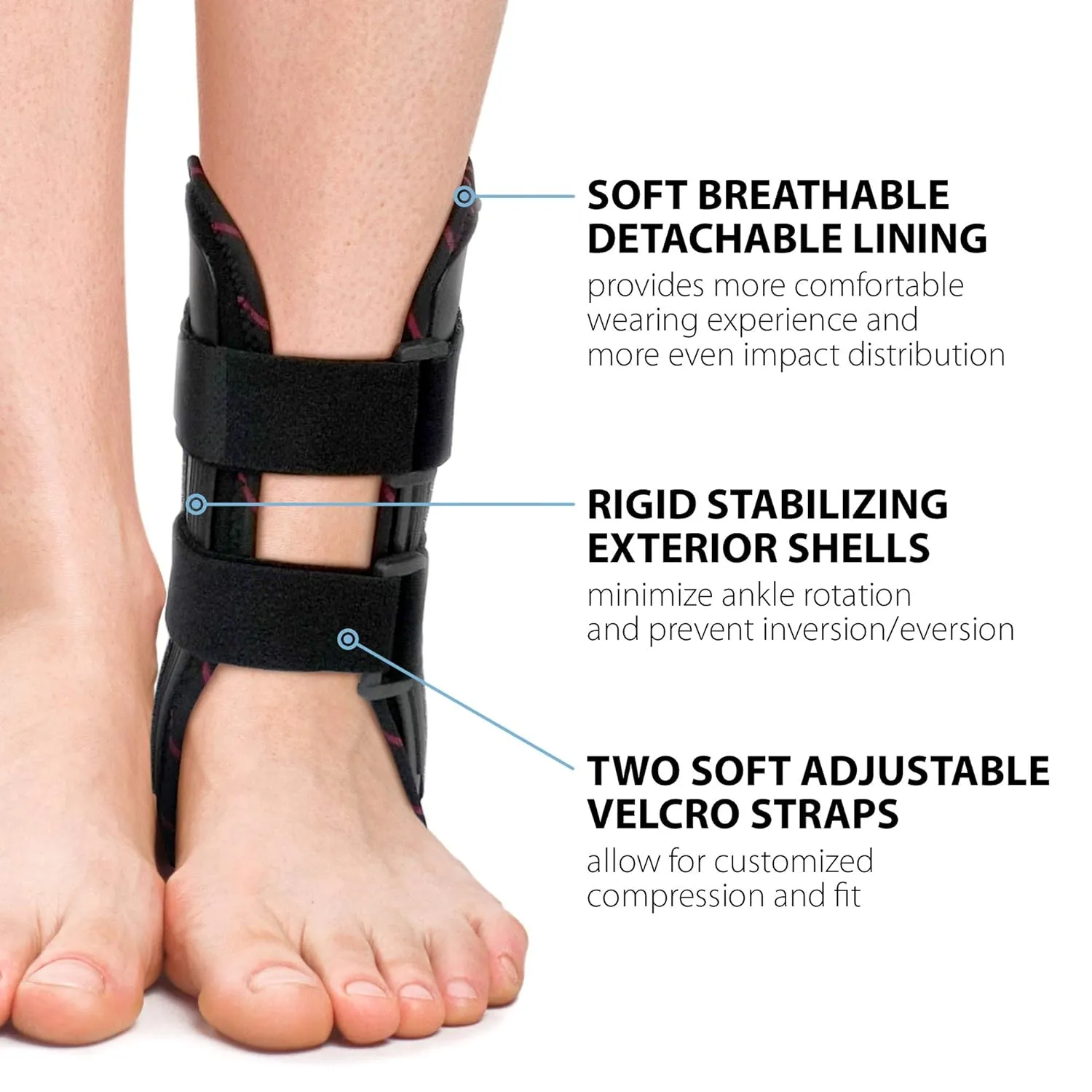 ORTONYX Ankle Stabilizer Brace, Stabilizing Stirrup Splint for Foot Injuries, Tendonitis, and Ankle Support, One Size Fits Most - Black - AB01