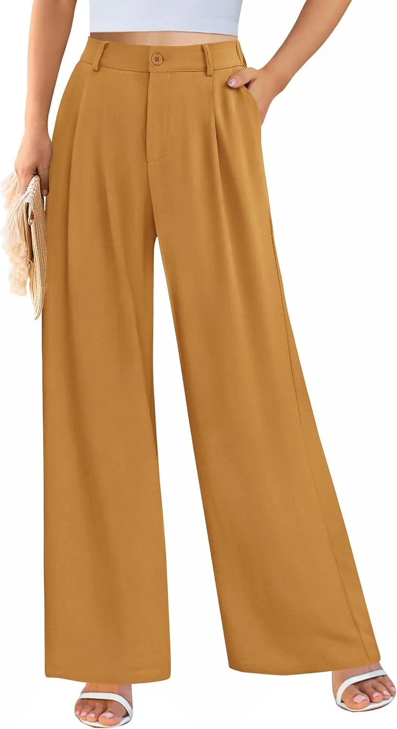 PRETTYGARDEN Palazzo Pants for Women Dressy High Elastic Waisted Business Casual Wide Leg Trousers Pant