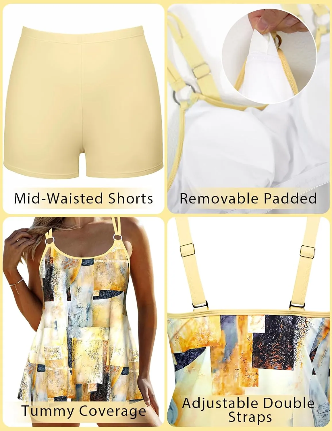 ROSEWE 2025 Tankini Swimsuits for Women, Bathing Suits with Shorts, Modest Swim Dress