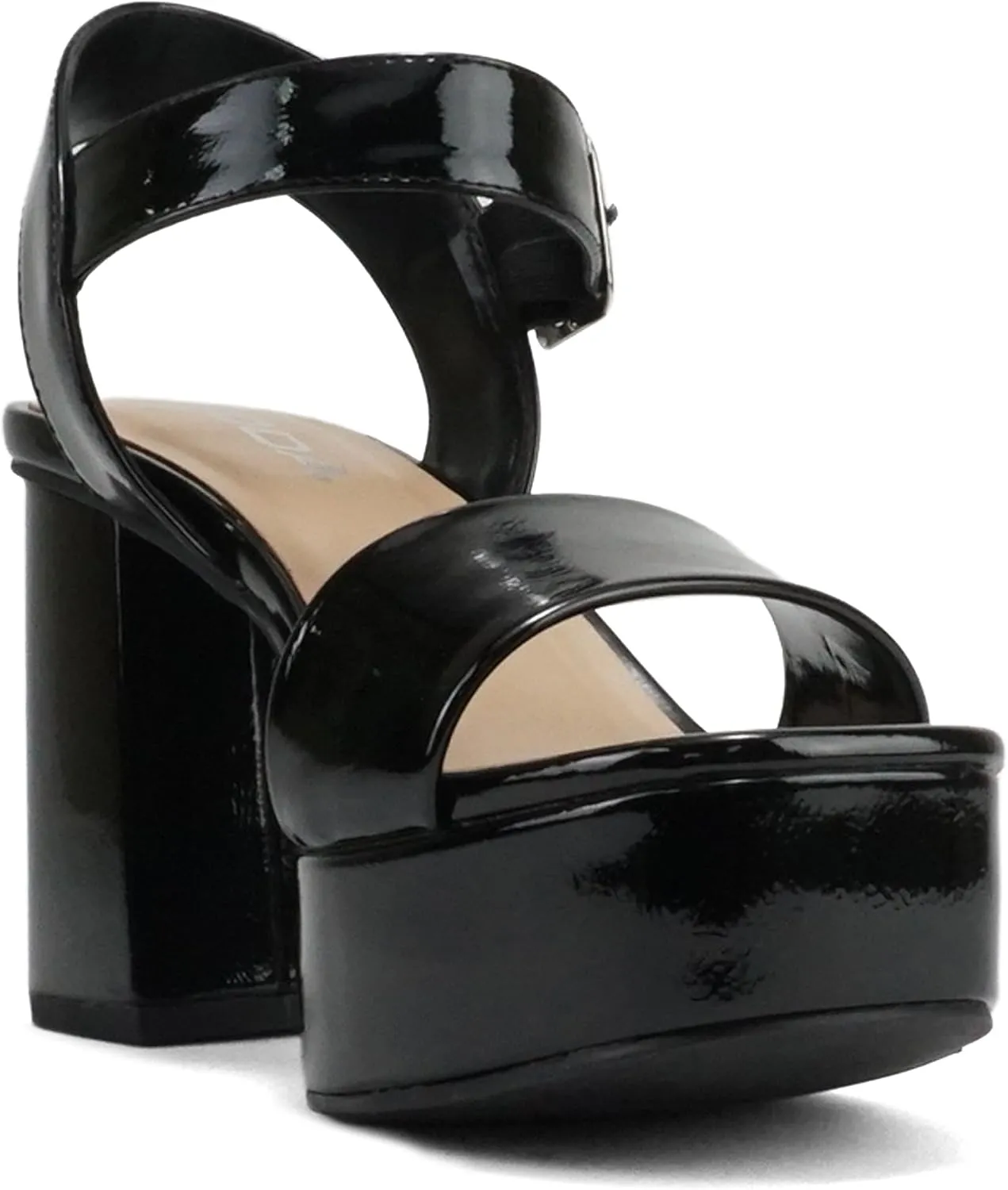 Soda MACEY ~ Women Open Square Toe Single Band High Heel Platform Dress Sandal with Adjustable Ankle Strap