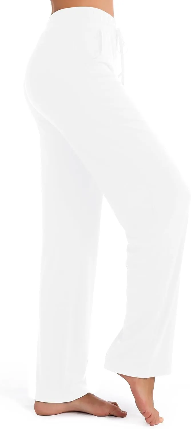 Urban CoCo Women's Straight Leg Long Pants Elastic High Waist Drawstring Casual Trousers with Pockets