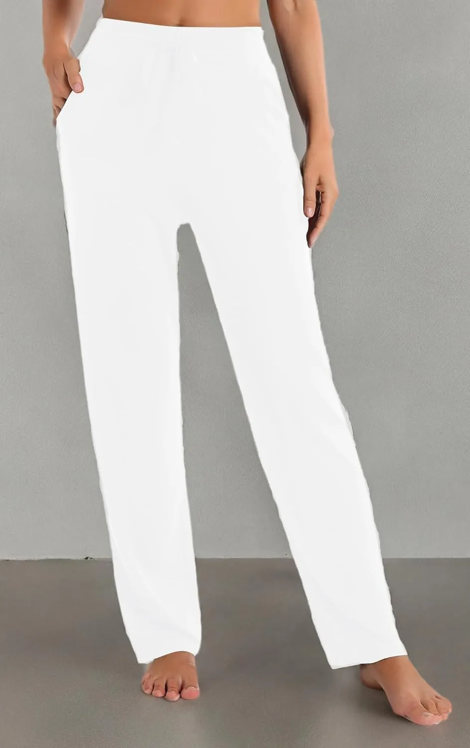Urban CoCo Women's Straight Leg Long Pants Elastic High Waist Drawstring Casual Trousers with Pockets