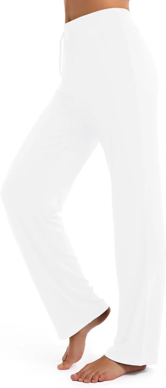 Urban CoCo Women's Straight Leg Long Pants Elastic High Waist Drawstring Casual Trousers with Pockets