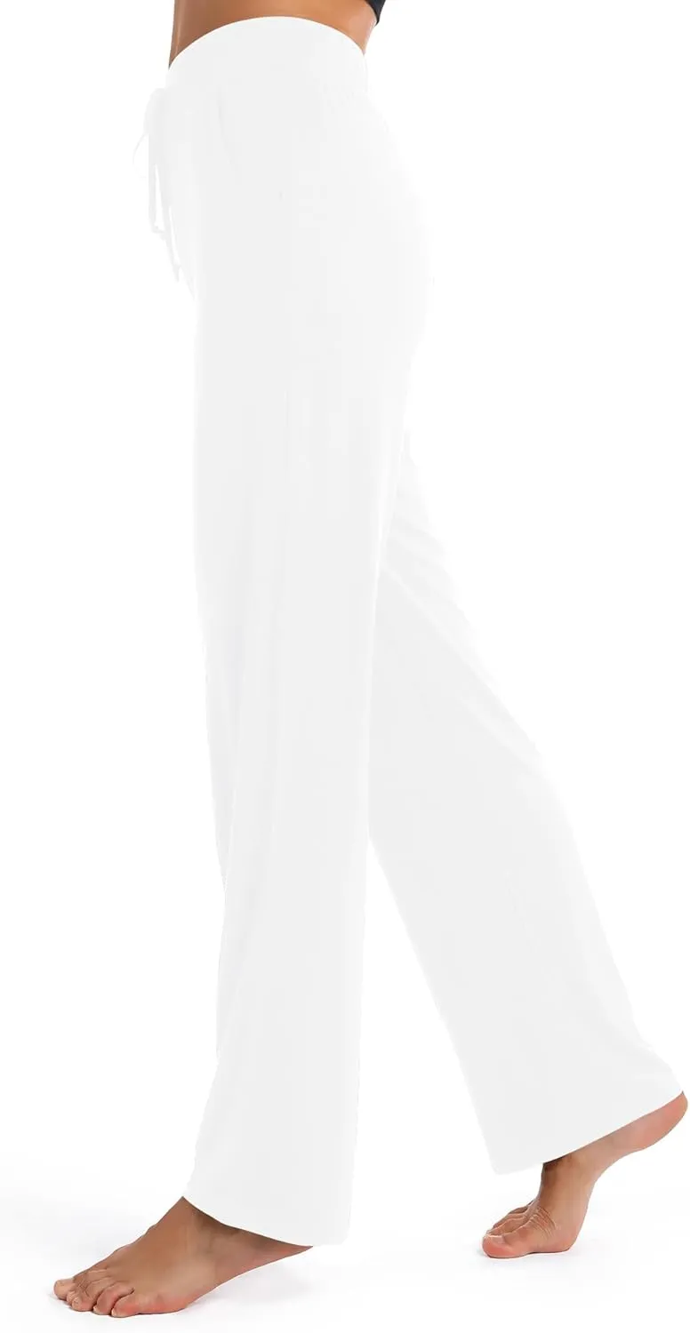 Urban CoCo Women's Straight Leg Long Pants Elastic High Waist Drawstring Casual Trousers with Pockets