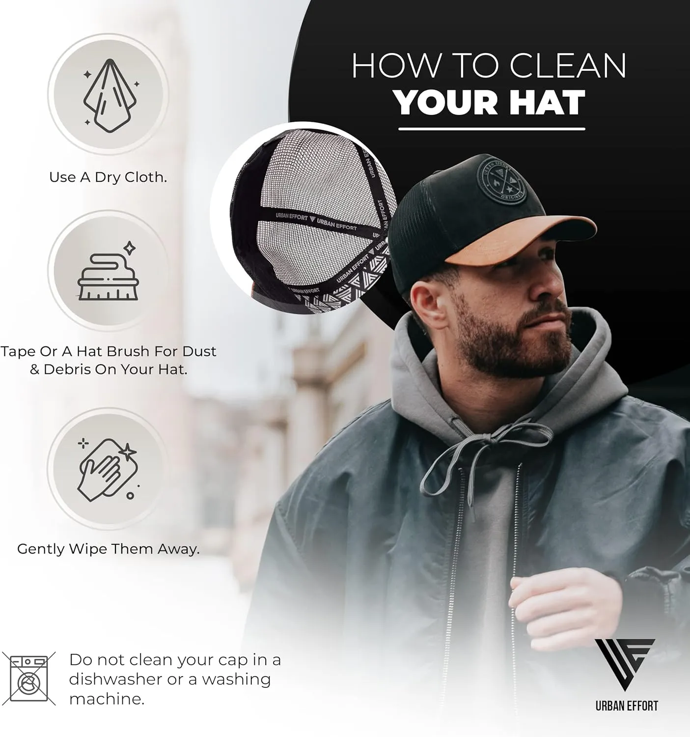 Urban Effort Mesh Back Cap - for Men and Women Baseball Hat 5-Panel Trucker Hat - Great Snapback Closure for Hunting & Hiking